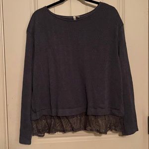 Grey sweater with lace around the bottom